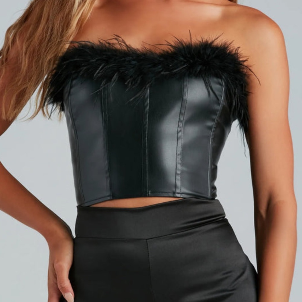 NWT! Windsor Whimsigoth faux Leather‎ Corset Top Strapless Womens L Rocker Edgy